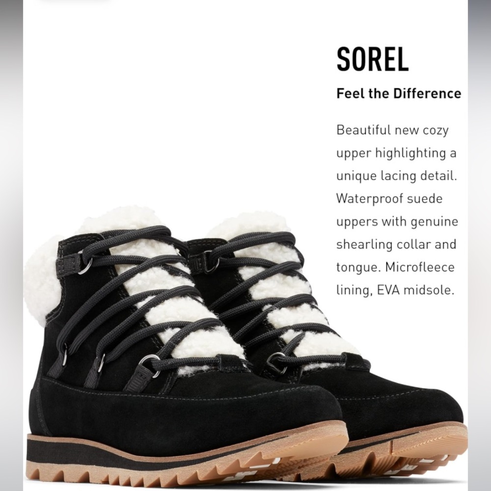 Sorel Harlow Cozy Black Sz 8 Waterproof Leather
